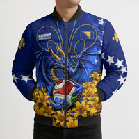 Personalized Bosnia Herzegovina Dragon Soccer Bomber Puffer Jacket Football Golden Lily Bosnian Flag Cheering Fans