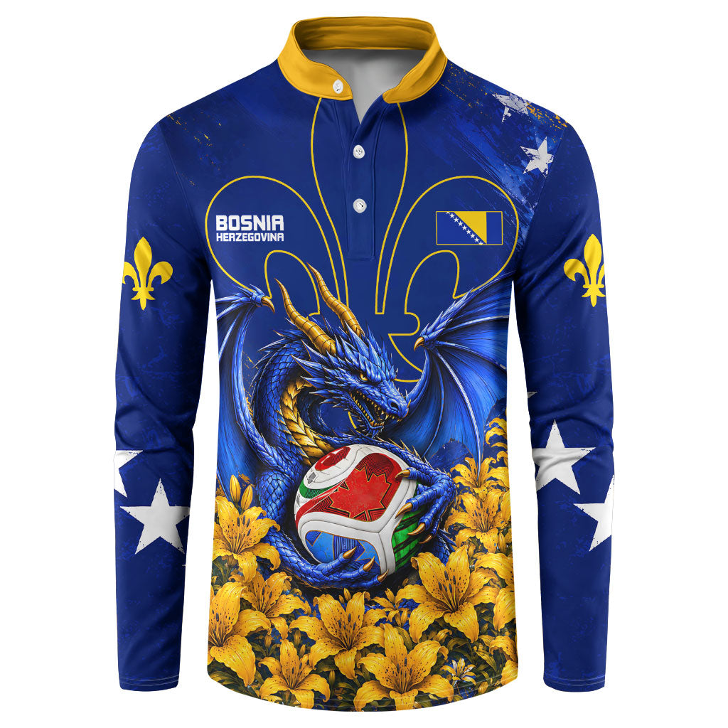 Personalized Bosnia Herzegovina Dragon Soccer Button Sweatshirt Football Golden Lily Bosnian Flag Cheering Fans