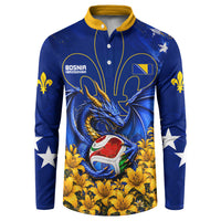 Personalized Bosnia Herzegovina Dragon Soccer Button Sweatshirt Football Golden Lily Bosnian Flag Cheering Fans