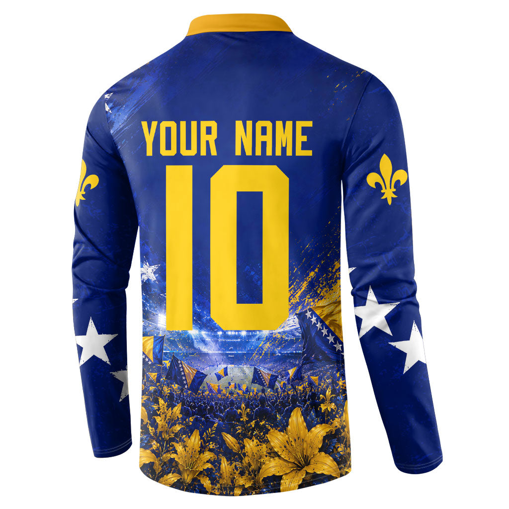 Personalized Bosnia Herzegovina Dragon Soccer Button Sweatshirt Football Golden Lily Bosnian Flag Cheering Fans