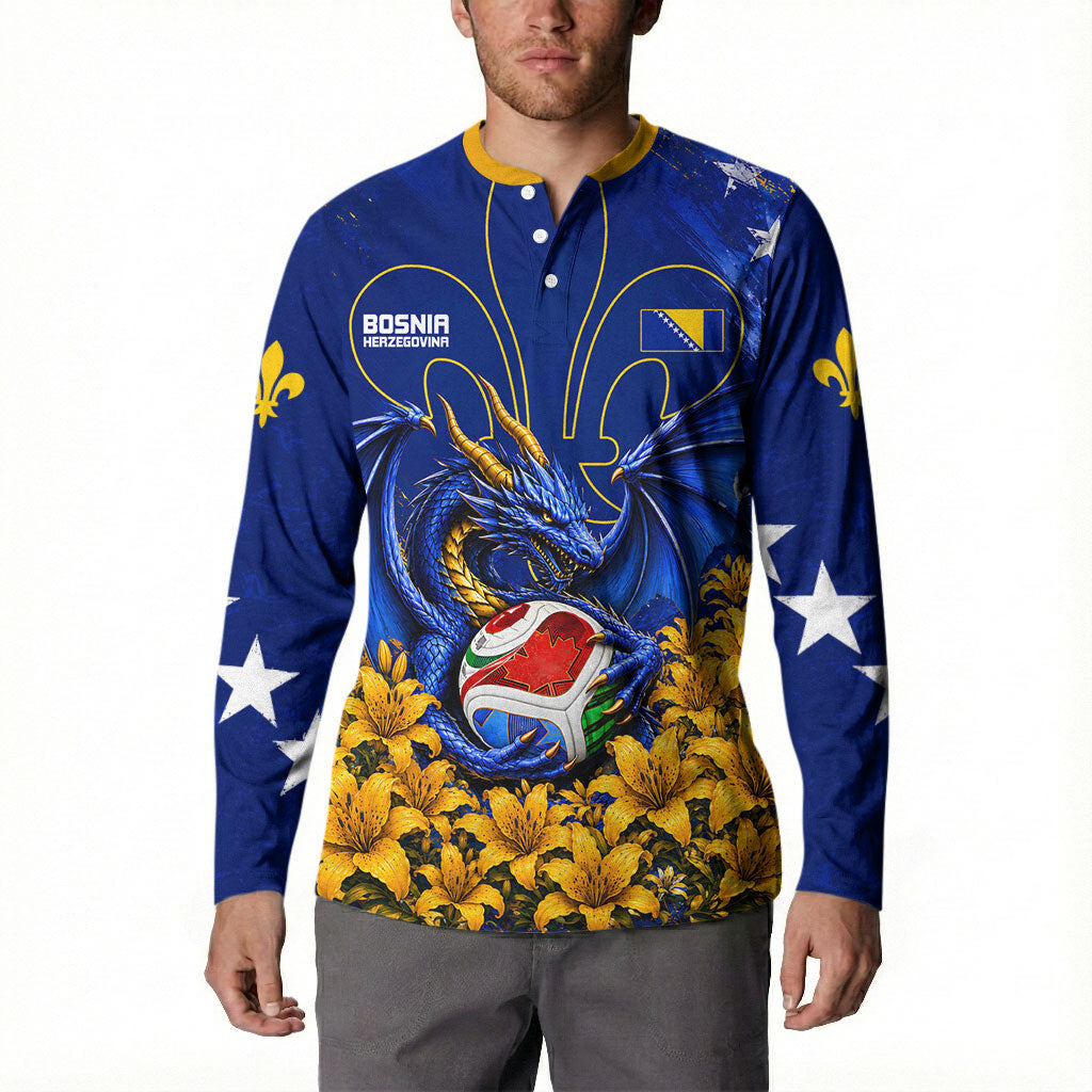 Personalized Bosnia Herzegovina Dragon Soccer Button Sweatshirt Football Golden Lily Bosnian Flag Cheering Fans