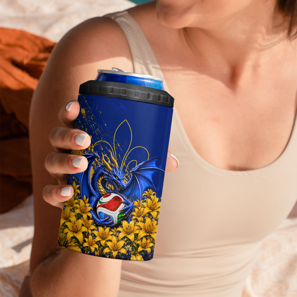 Personalized Bosnia Herzegovina Dragon Soccer 4 in 1 Can Cooler Tumbler Football Golden Lily Bosnian Flag Cheering Fans