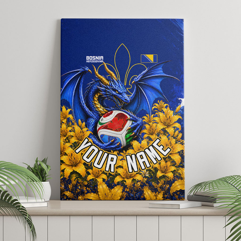 Personalized Bosnia Herzegovina Dragon Soccer Canvas Wall Art Football Golden Lily Bosnian Flag Cheering Fans