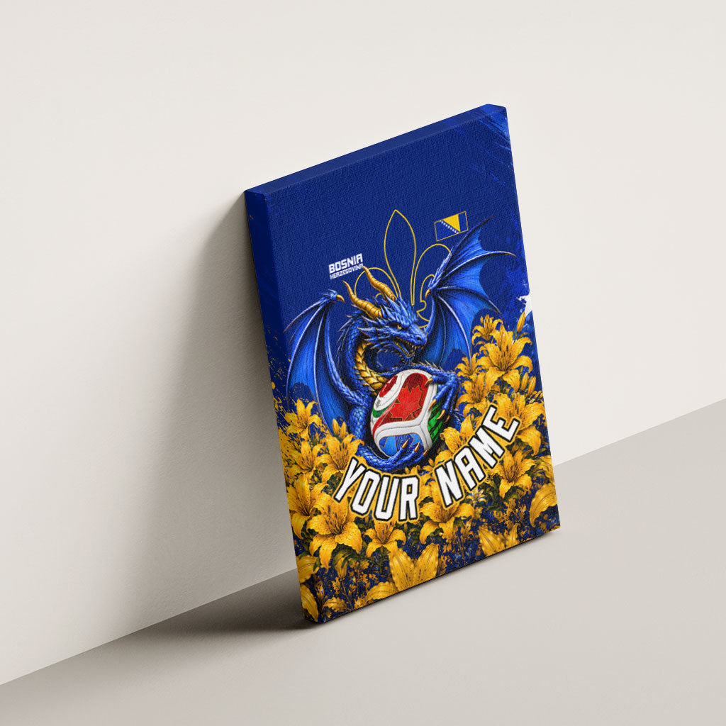 Personalized Bosnia Herzegovina Dragon Soccer Canvas Wall Art Football Golden Lily Bosnian Flag Cheering Fans