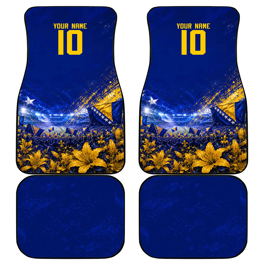 Personalized Bosnia Herzegovina Dragon Soccer Car Mats Football Golden Lily Bosnian Flag Cheering Fans