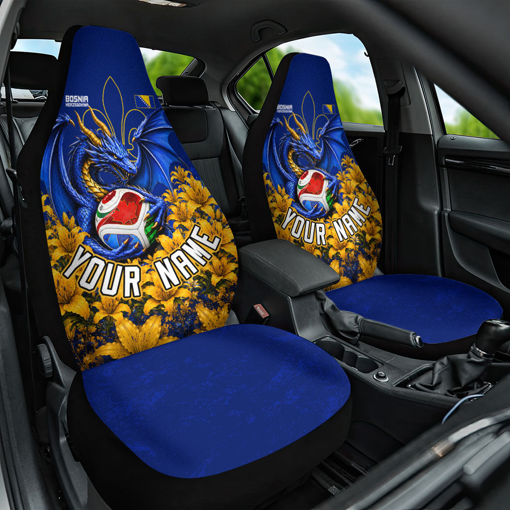 Personalized Bosnia Herzegovina Dragon Soccer Car Seat Cover Football Golden Lily Bosnian Flag Cheering Fans