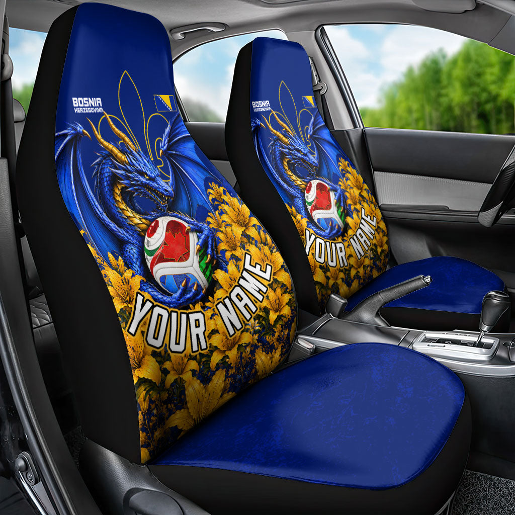 Personalized Bosnia Herzegovina Dragon Soccer Car Seat Cover Football Golden Lily Bosnian Flag Cheering Fans