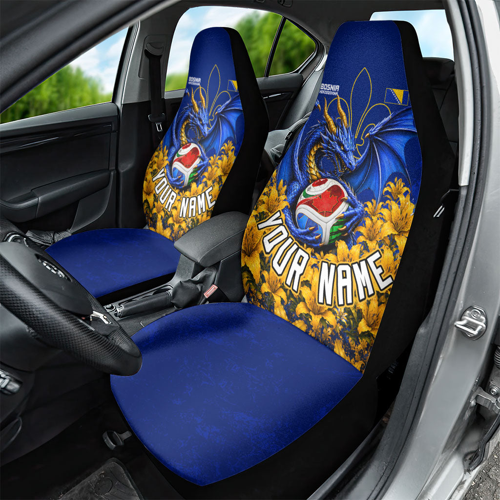 Personalized Bosnia Herzegovina Dragon Soccer Car Seat Cover Football Golden Lily Bosnian Flag Cheering Fans