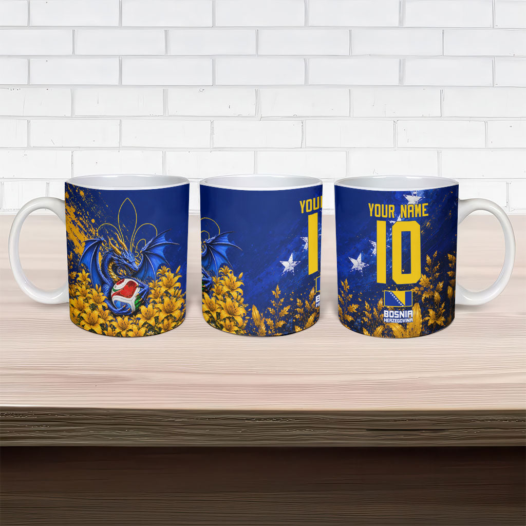 Personalized Bosnia Herzegovina Dragon Soccer Ceramic Mug Football Golden Lily Bosnian Flag Cheering Fans