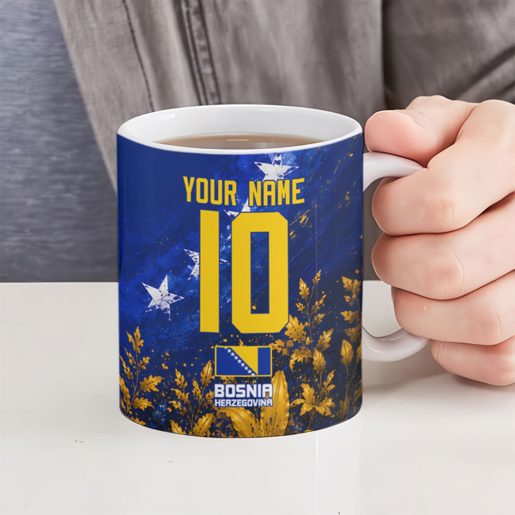 Personalized Bosnia Herzegovina Dragon Soccer Ceramic Mug Football Golden Lily Bosnian Flag Cheering Fans