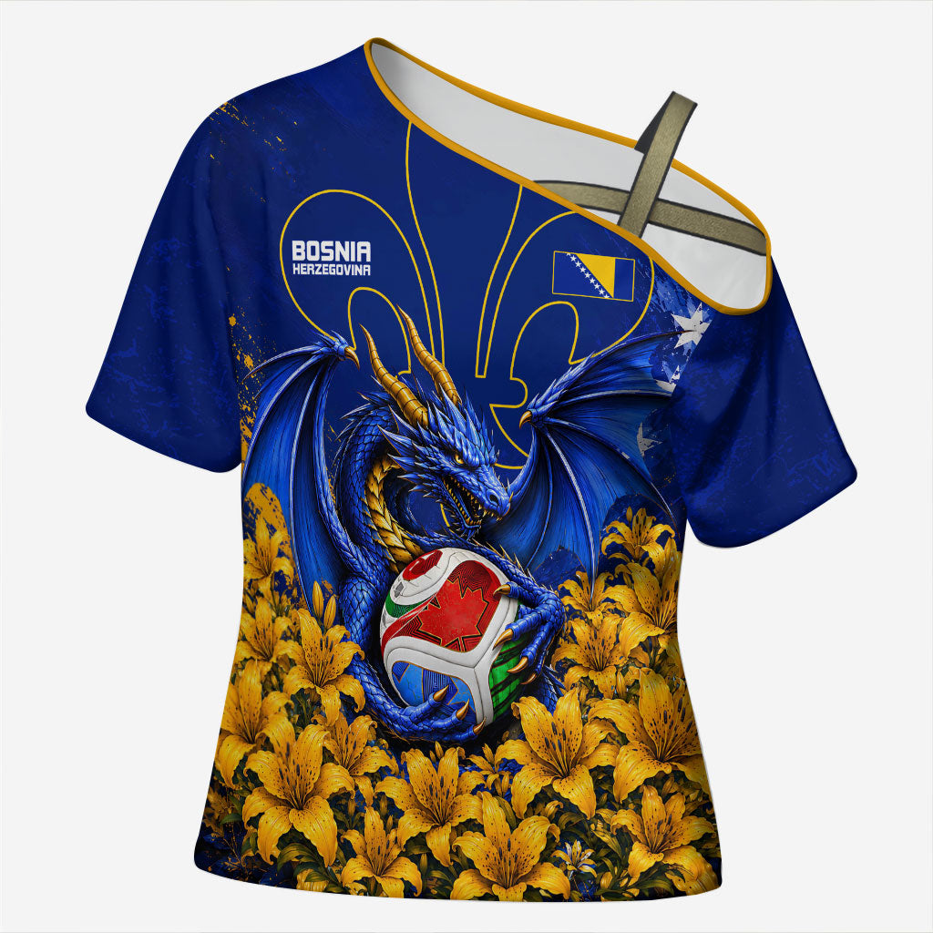Personalized Bosnia Herzegovina Dragon Soccer Cross Shoulder Shirt Football Golden Lily Bosnian Flag Cheering Fans