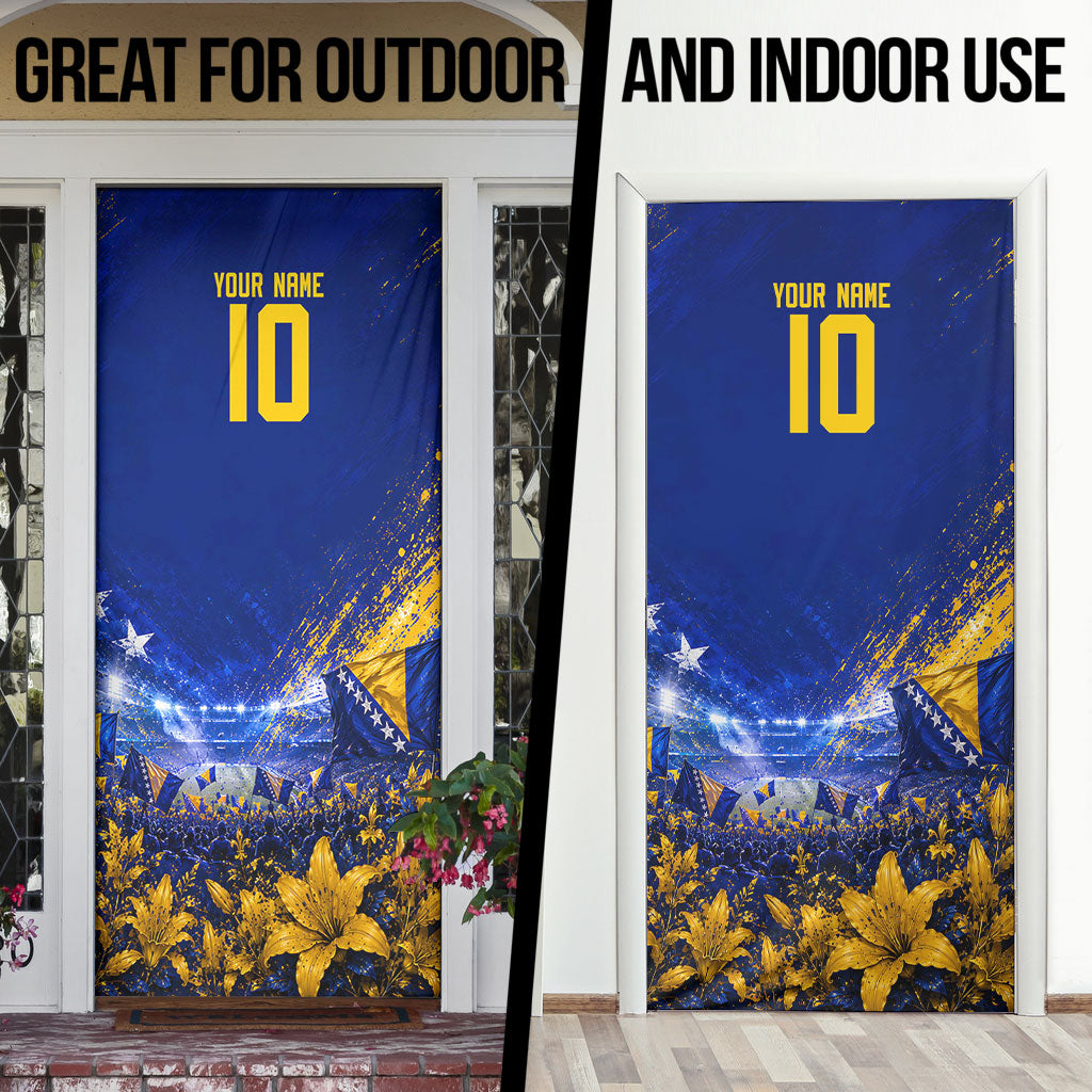 Personalized Bosnia Herzegovina Dragon Soccer Door Cover Football Golden Lily Bosnian Flag Cheering Fans