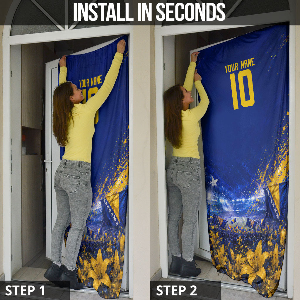 Personalized Bosnia Herzegovina Dragon Soccer Door Cover Football Golden Lily Bosnian Flag Cheering Fans