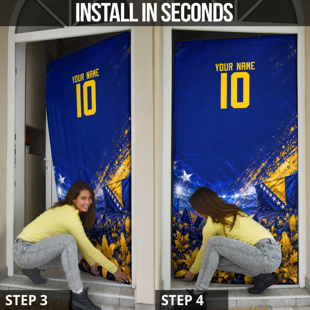 Personalized Bosnia Herzegovina Dragon Soccer Door Cover Football Golden Lily Bosnian Flag Cheering Fans