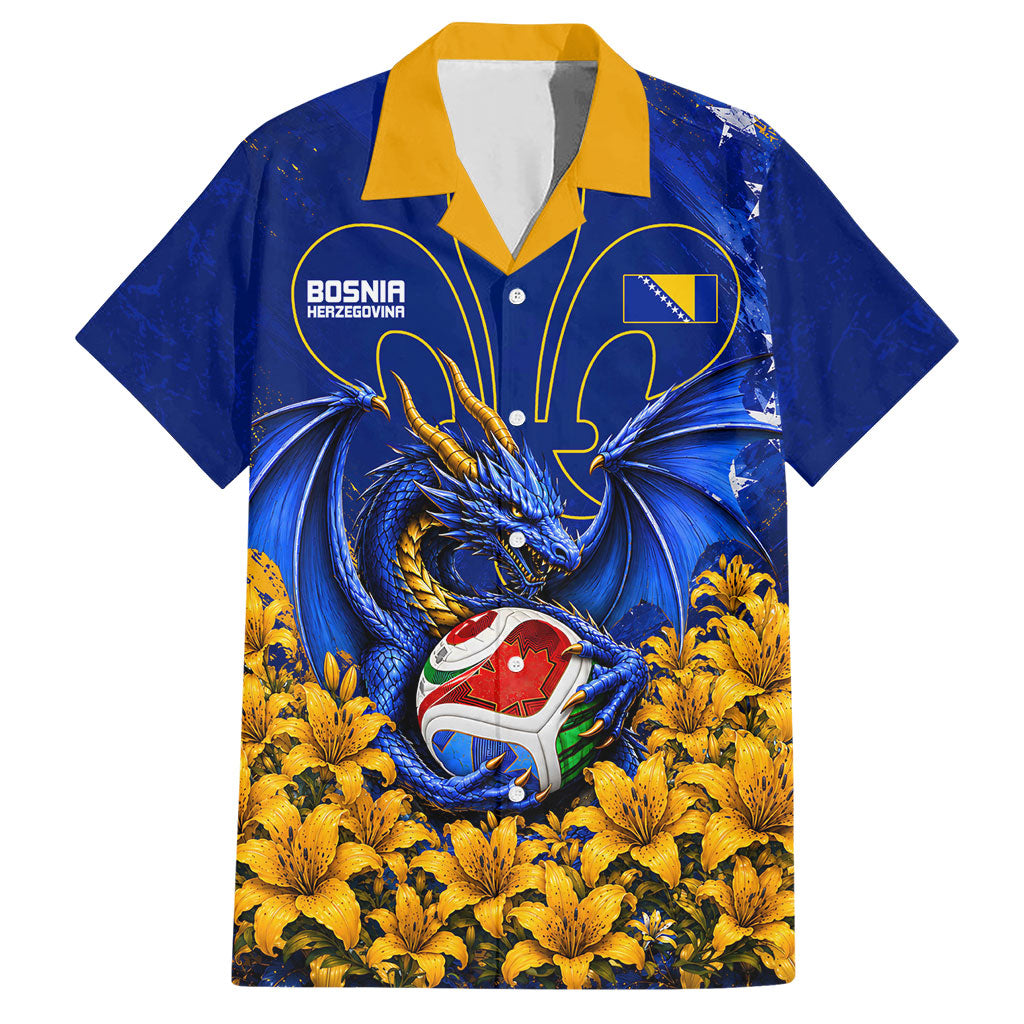 Personalized Bosnia Herzegovina Dragon Soccer Hawaiian Shirt Football Golden Lily Bosnian Flag Cheering Fans