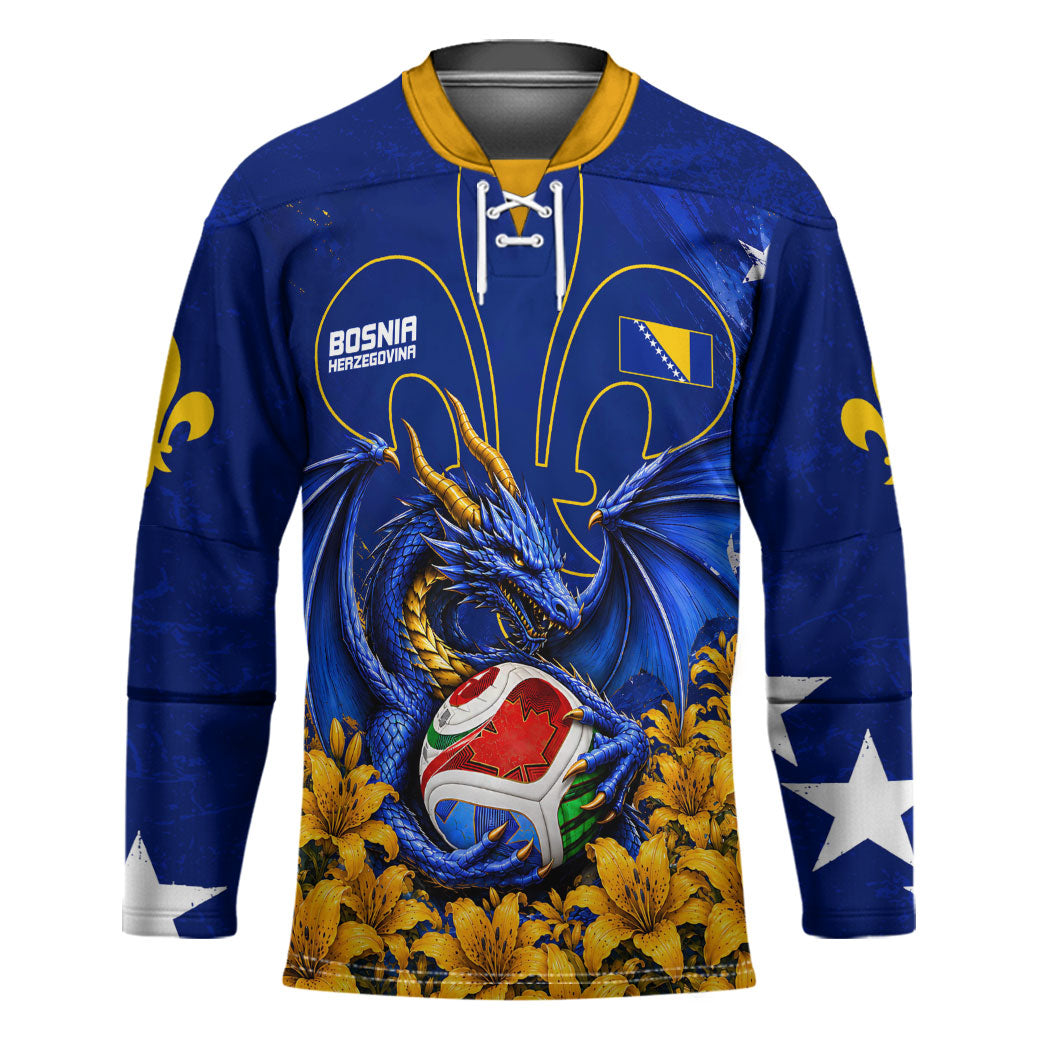 Personalized Bosnia Herzegovina Dragon Soccer Hockey Jersey Football Golden Lily Bosnian Flag Cheering Fans