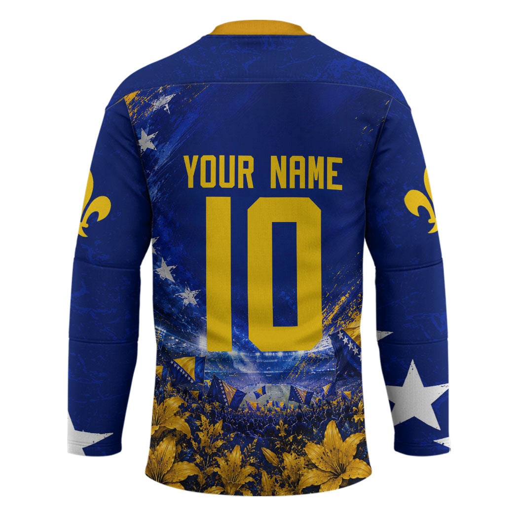 Personalized Bosnia Herzegovina Dragon Soccer Hockey Jersey Football Golden Lily Bosnian Flag Cheering Fans