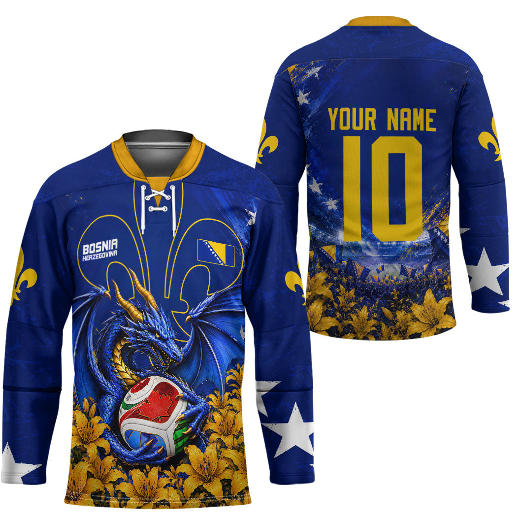 Personalized Bosnia Herzegovina Dragon Soccer Hockey Jersey Football Golden Lily Bosnian Flag Cheering Fans