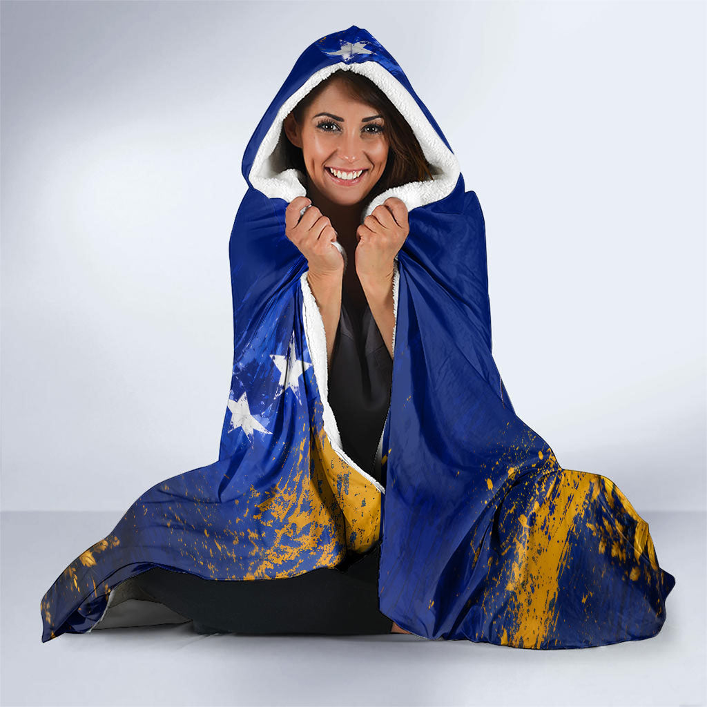 Personalized Bosnia Herzegovina Dragon Soccer Hooded Blanket Football Golden Lily Bosnian Flag Cheering Fans