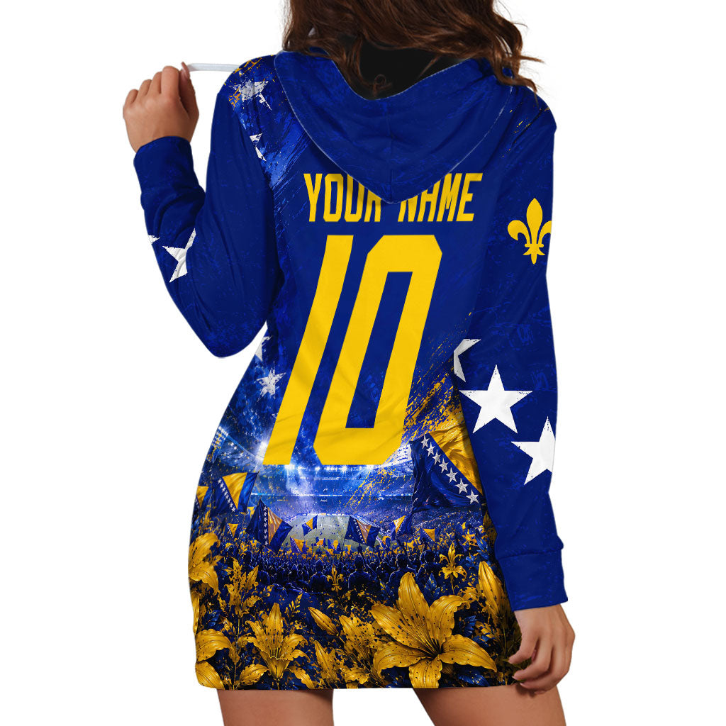 Personalized Bosnia Herzegovina Dragon Soccer Hoodie Dress Football Golden Lily Bosnian Flag Cheering Fans