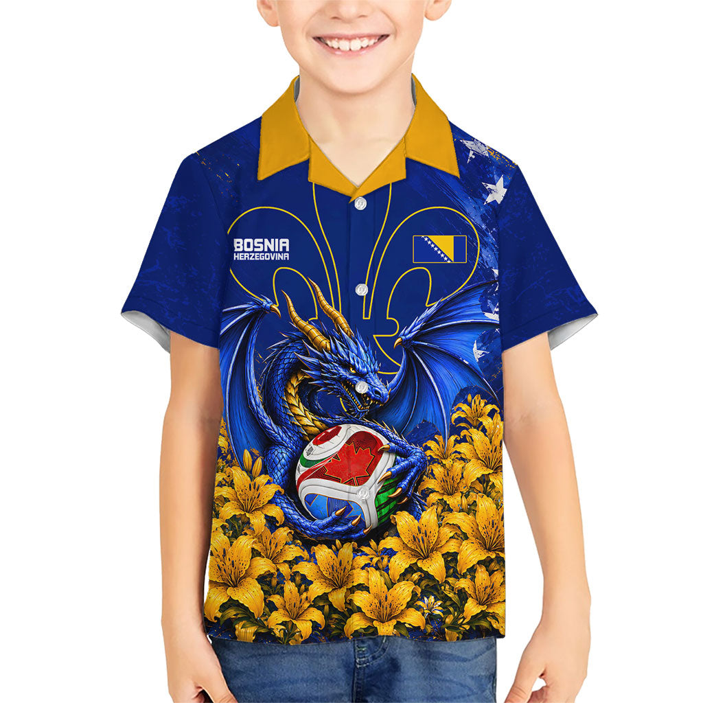 Personalized Bosnia Herzegovina Dragon Soccer Kid Hawaiian Shirt Football Golden Lily Bosnian Flag Cheering Fans