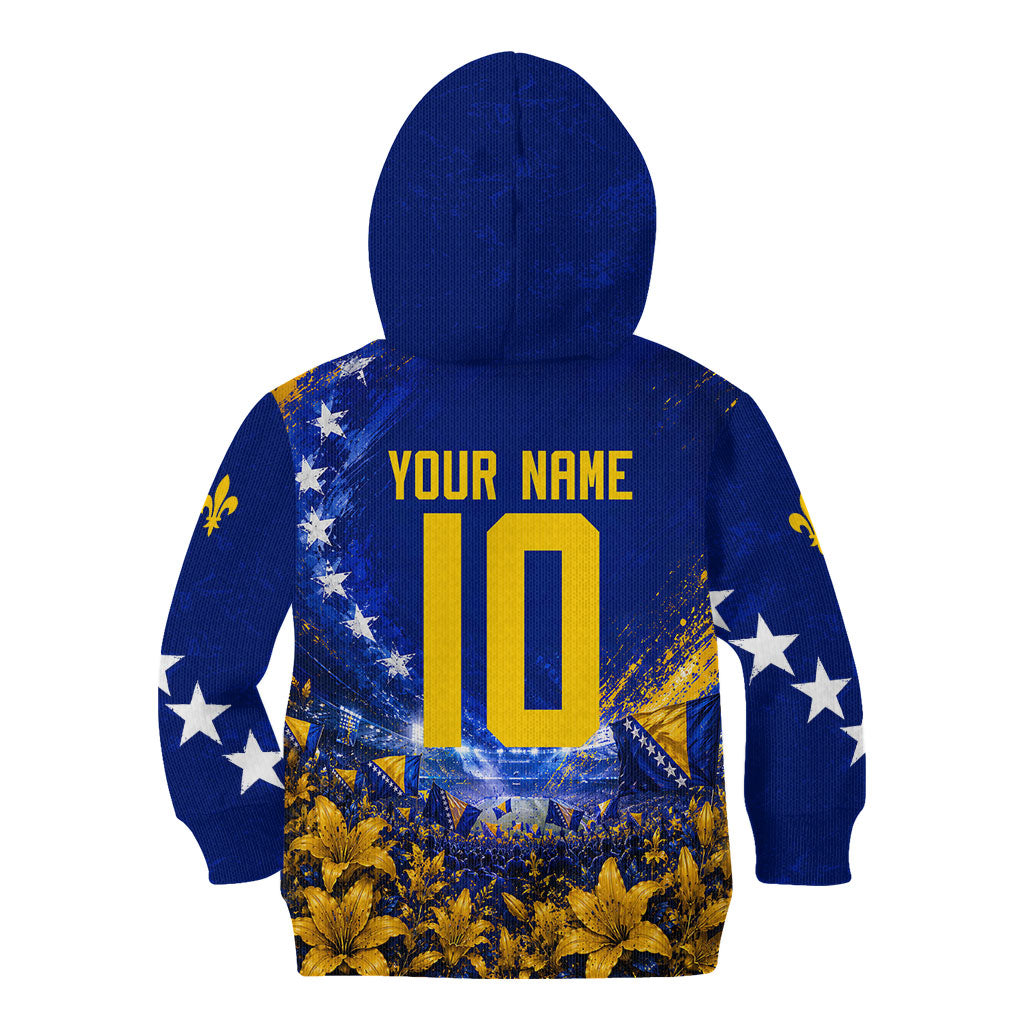 Personalized Bosnia Herzegovina Dragon Soccer Kid Hoodie Football Golden Lily Bosnian Flag Cheering Fans