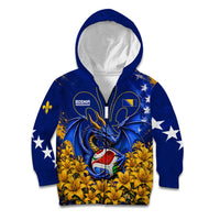 Personalized Bosnia Herzegovina Dragon Soccer Kid Hoodie Football Golden Lily Bosnian Flag Cheering Fans