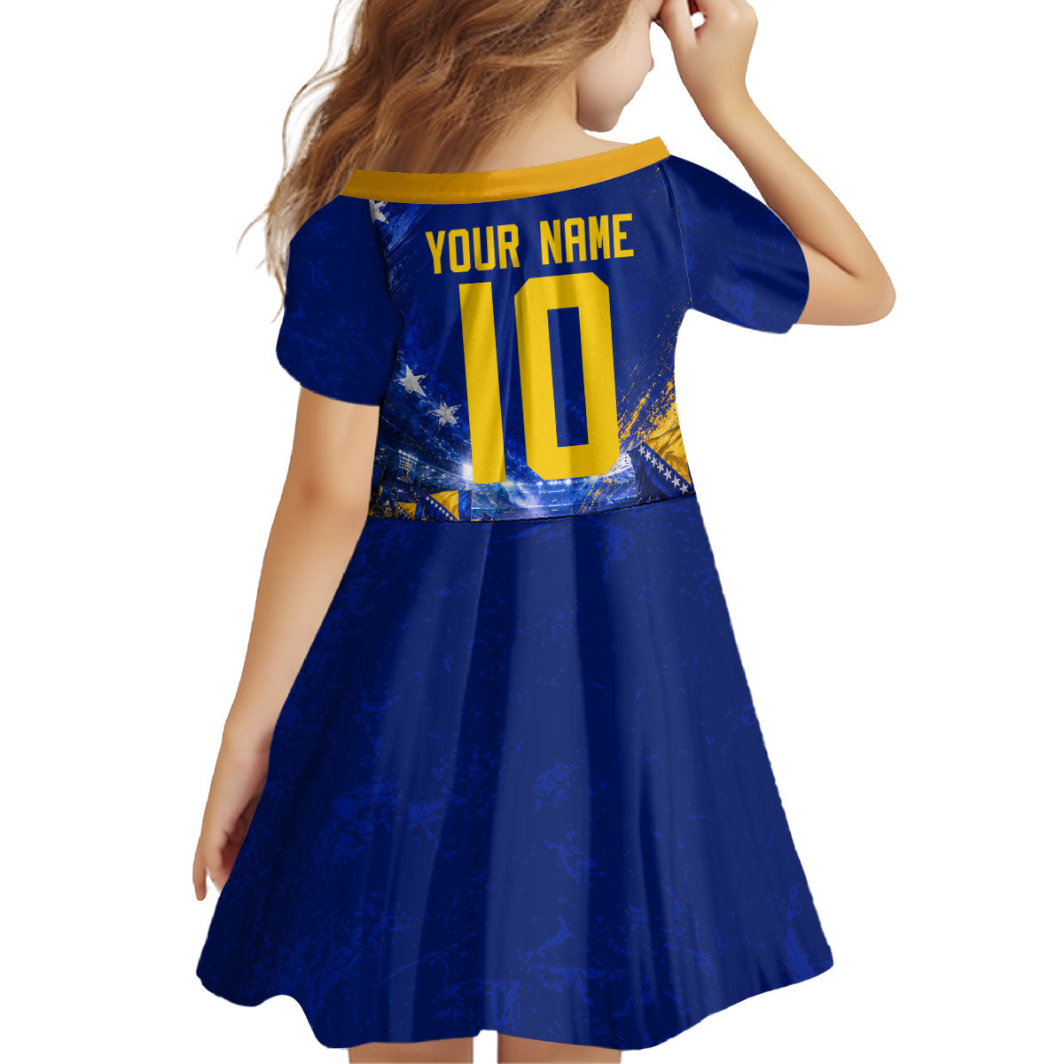 Personalized Bosnia Herzegovina Dragon Soccer Kid Short Sleeve Dress Football Golden Lily Bosnian Flag Cheering Fans