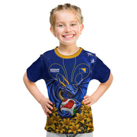 Personalized Bosnia Herzegovina Dragon Soccer Kid T Shirt Football Golden Lily Bosnian Flag Cheering Fans