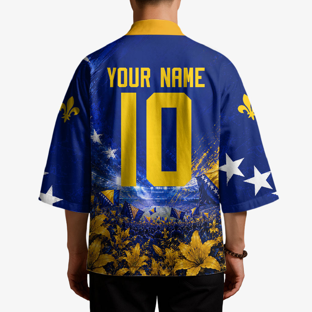 Personalized Bosnia Herzegovina Dragon Soccer Kimono Football Golden Lily Bosnian Flag Cheering Fans