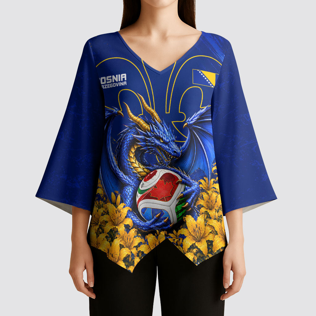Personalized Bosnia Herzegovina Dragon Soccer Kimono Sleeve Blouse Football Golden Lily Bosnian Flag Cheering Fans