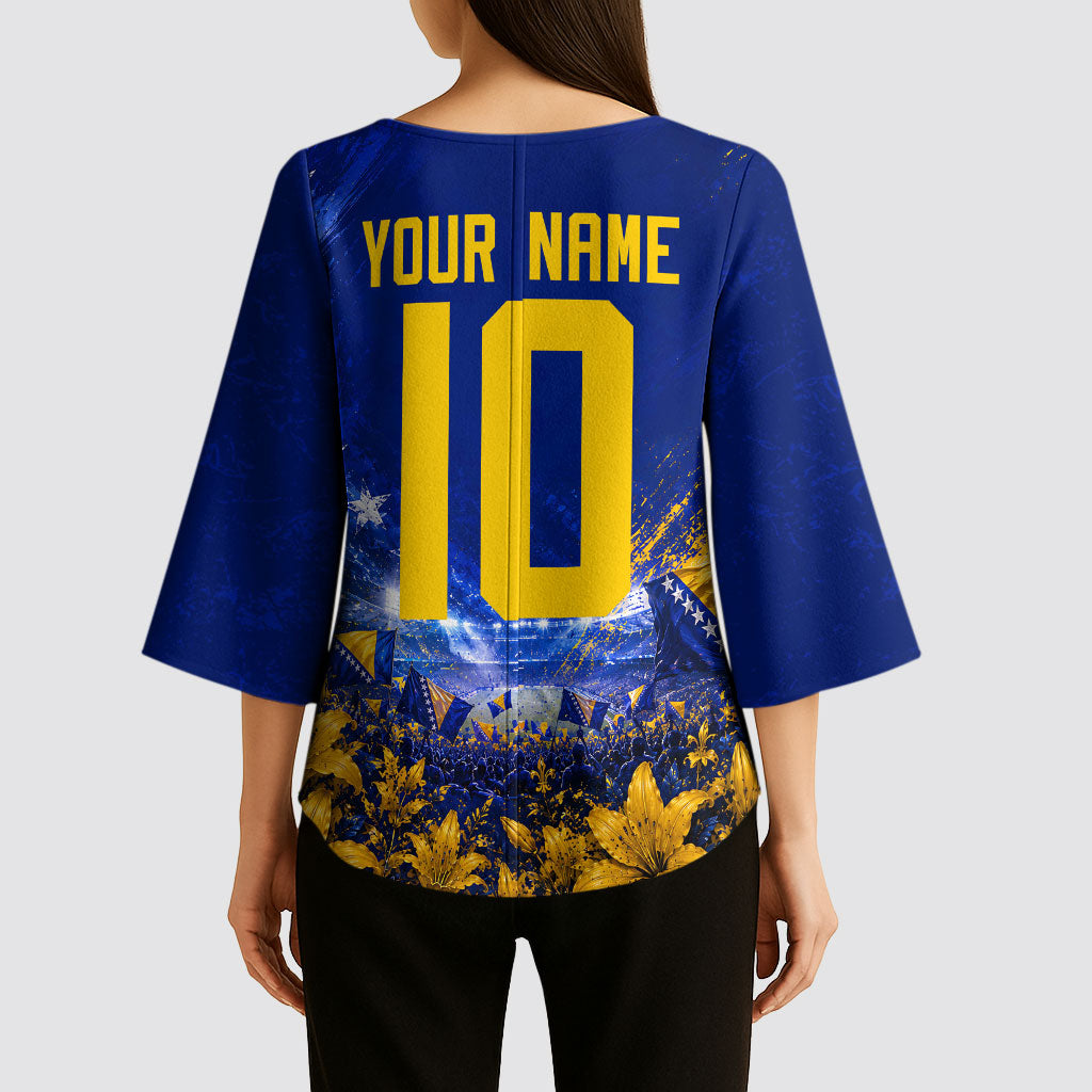 Personalized Bosnia Herzegovina Dragon Soccer Kimono Sleeve Blouse Football Golden Lily Bosnian Flag Cheering Fans
