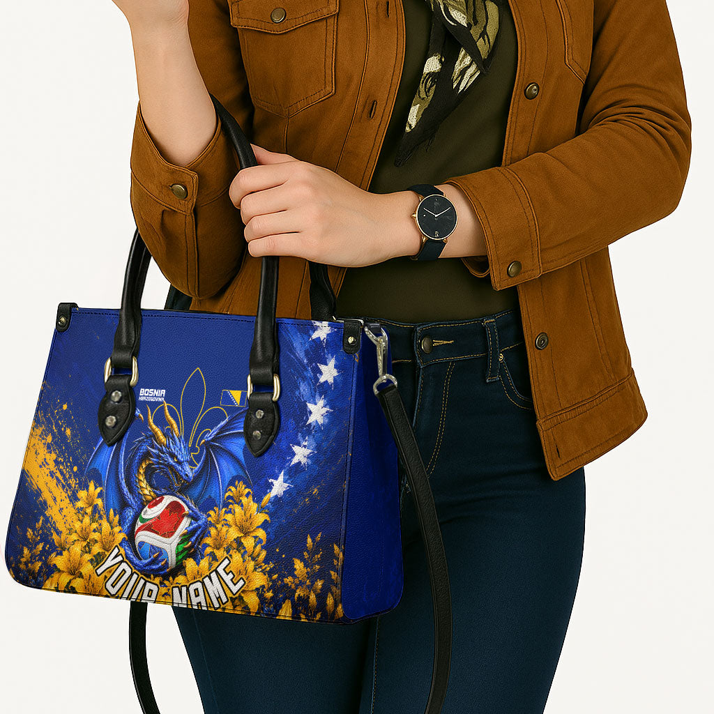 Personalized Bosnia Herzegovina Dragon Soccer Leather Bag Football Golden Lily Bosnian Flag Cheering Fans