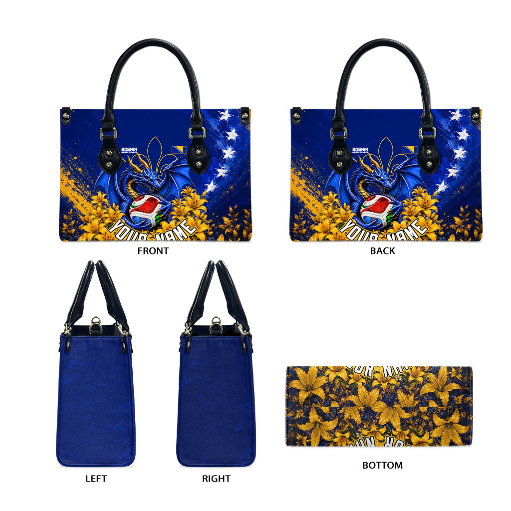 Personalized Bosnia Herzegovina Dragon Soccer Leather Bag Football Golden Lily Bosnian Flag Cheering Fans