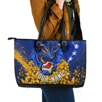 Personalized Bosnia Herzegovina Dragon Soccer Leather Tote Bag Football Golden Lily Bosnian Flag Cheering Fans