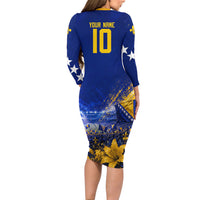 Personalized Bosnia Herzegovina Dragon Soccer Long Sleeve Bodycon Dress Football Golden Lily Bosnian Flag Cheering Fans