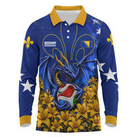 Personalized Bosnia Herzegovina Dragon Soccer Long Sleeve Polo Shirt Football Golden Lily Bosnian Flag Cheering Fans