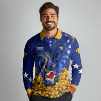 Personalized Bosnia Herzegovina Dragon Soccer Long Sleeve Polo Shirt Football Golden Lily Bosnian Flag Cheering Fans