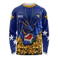 Personalized Bosnia Herzegovina Dragon Soccer Long Sleeve Shirt Football Golden Lily Bosnian Flag Cheering Fans