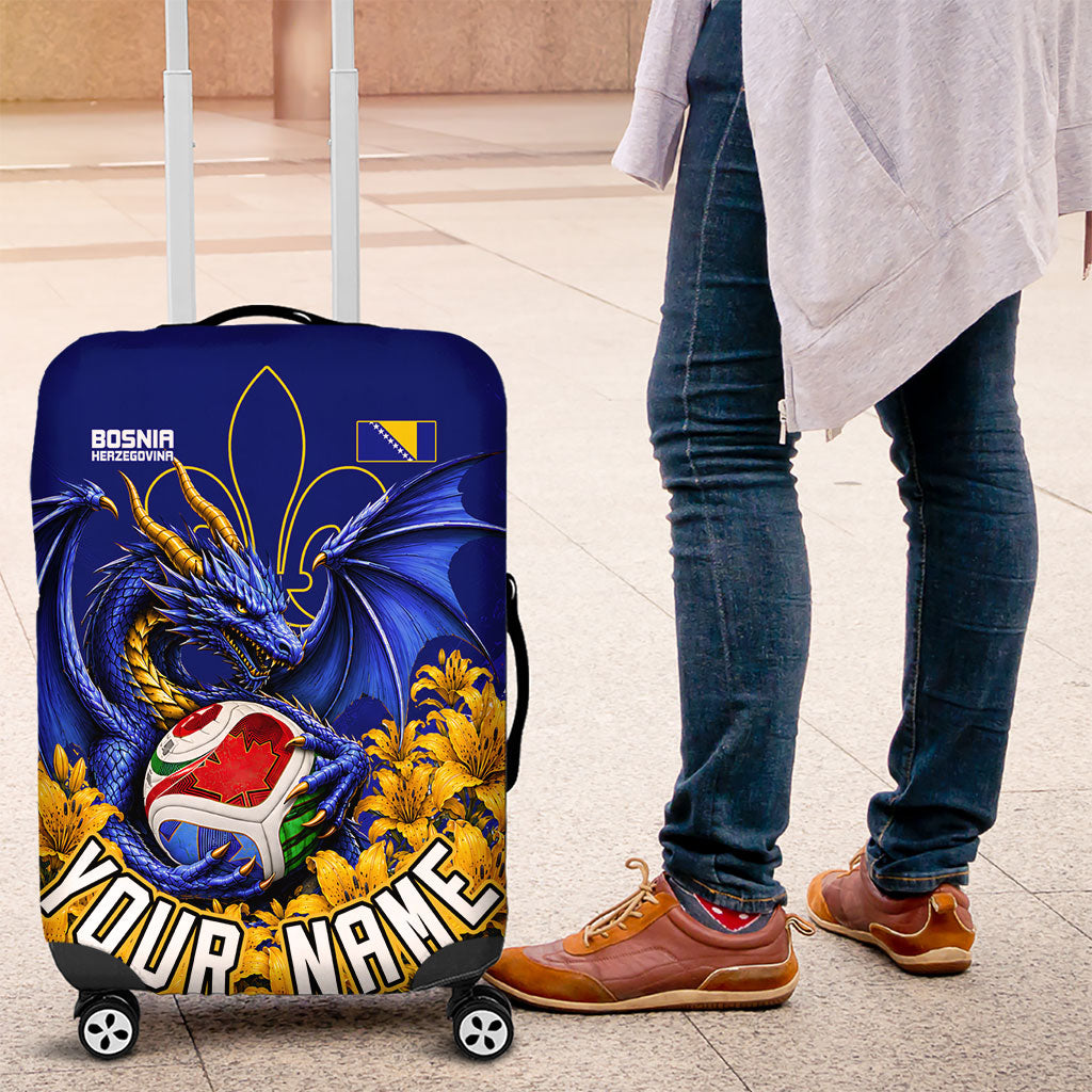 Personalized Bosnia Herzegovina Dragon Soccer Luggage Cover Football Golden Lily Bosnian Flag Cheering Fans