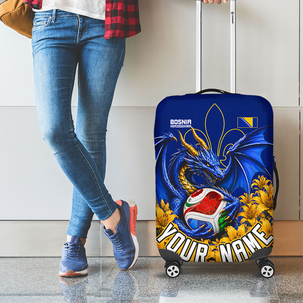 Personalized Bosnia Herzegovina Dragon Soccer Luggage Cover Football Golden Lily Bosnian Flag Cheering Fans