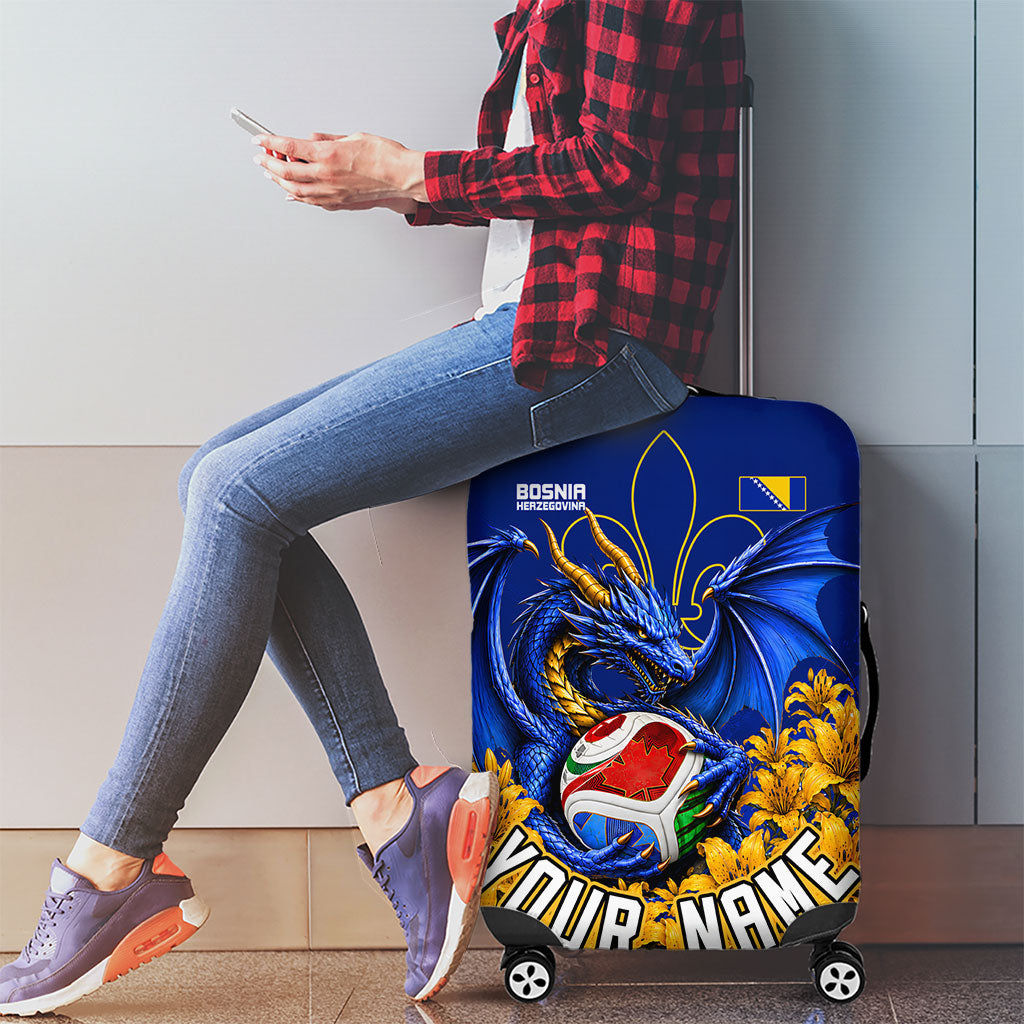 Personalized Bosnia Herzegovina Dragon Soccer Luggage Cover Football Golden Lily Bosnian Flag Cheering Fans