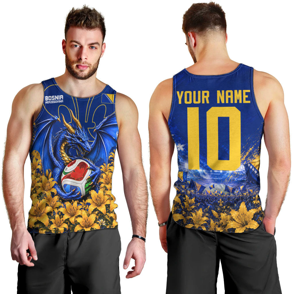 Personalized Bosnia Herzegovina Dragon Soccer Men Tank Top Football Golden Lily Bosnian Flag Cheering Fans