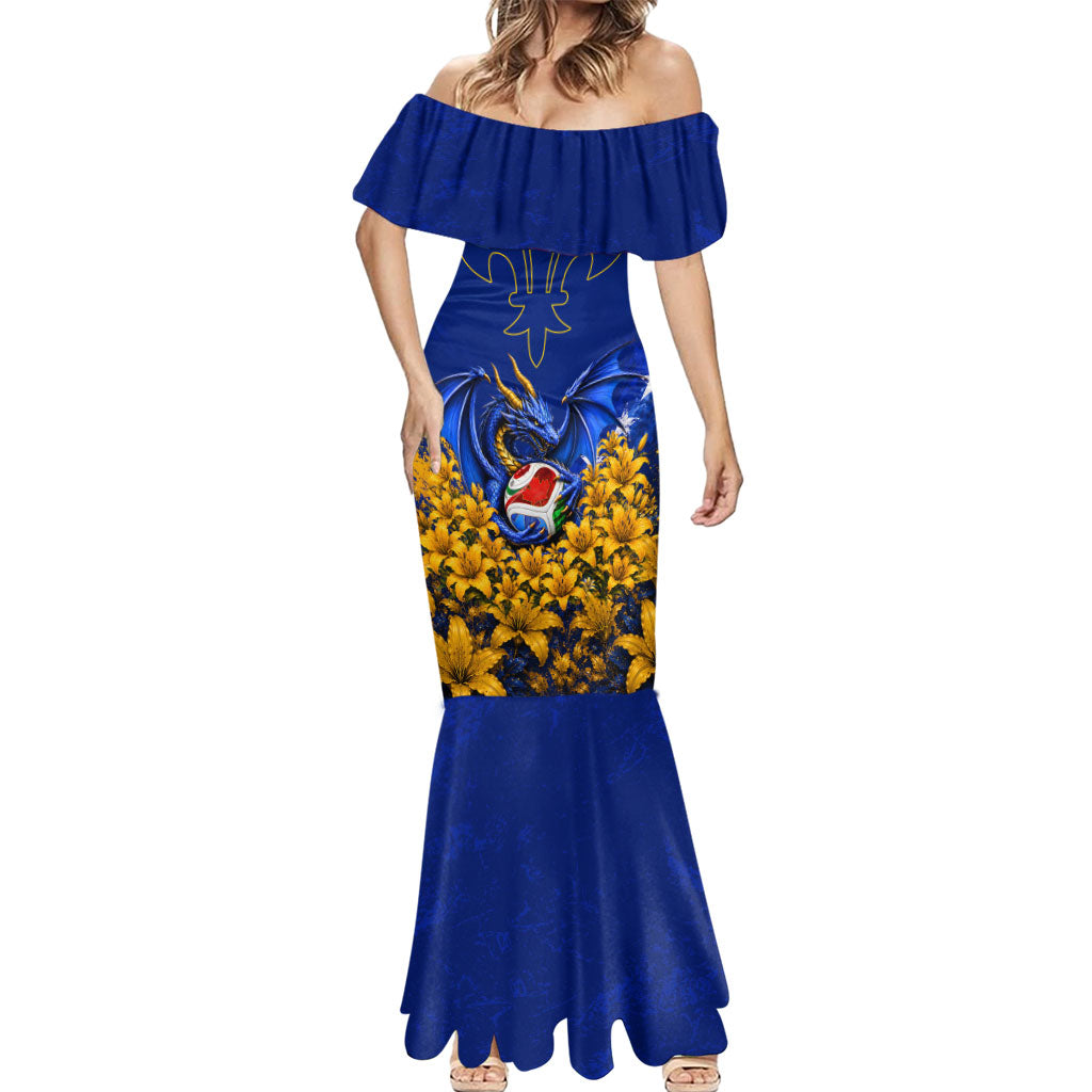 Personalized Bosnia Herzegovina Dragon Soccer Mermaid Dress Football Golden Lily Bosnian Flag Cheering Fans