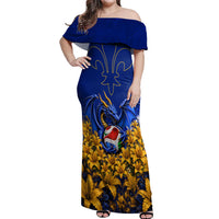 Personalized Bosnia Herzegovina Dragon Soccer Off Shoulder Maxi Dress Football Golden Lily Bosnian Flag Cheering Fans