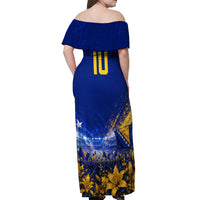 Personalized Bosnia Herzegovina Dragon Soccer Off Shoulder Maxi Dress Football Golden Lily Bosnian Flag Cheering Fans