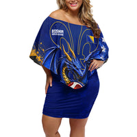 Personalized Bosnia Herzegovina Dragon Soccer Off Shoulder Short Dress Football Golden Lily Bosnian Flag Cheering Fans