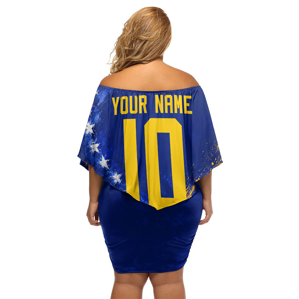 Personalized Bosnia Herzegovina Dragon Soccer Off Shoulder Short Dress Football Golden Lily Bosnian Flag Cheering Fans