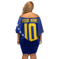 Personalized Bosnia Herzegovina Dragon Soccer Off Shoulder Short Dress Football Golden Lily Bosnian Flag Cheering Fans