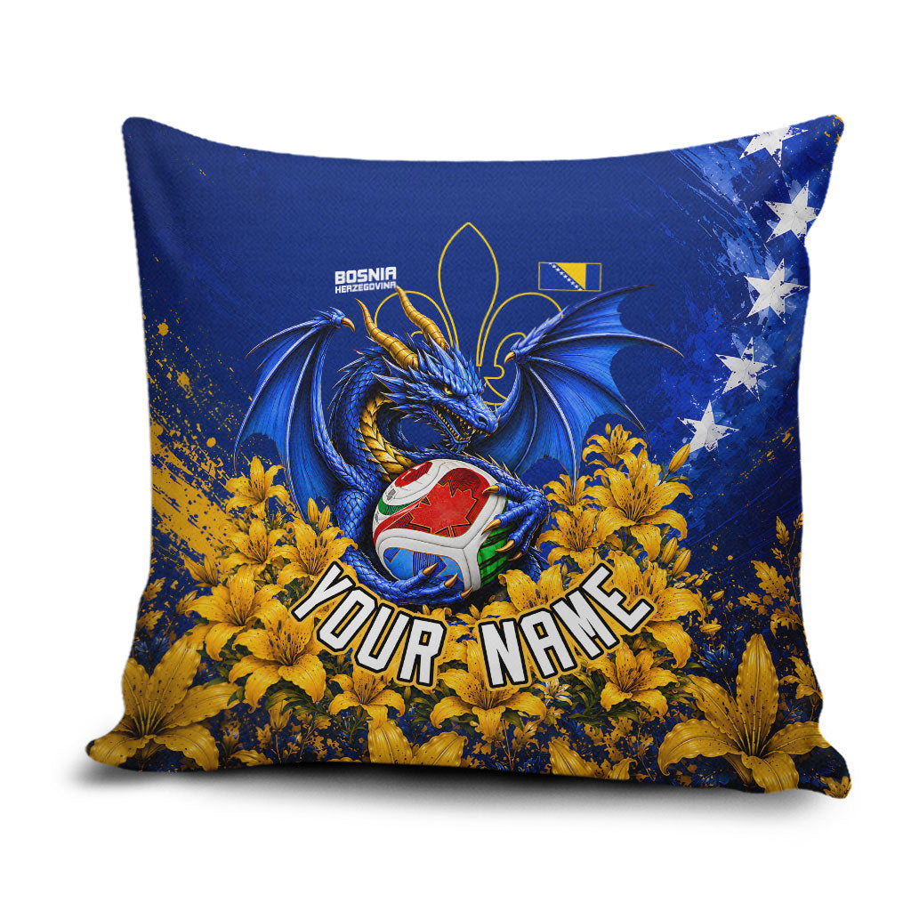 Personalized Bosnia Herzegovina Dragon Soccer Pillow Cover Football Golden Lily Bosnian Flag Cheering Fans